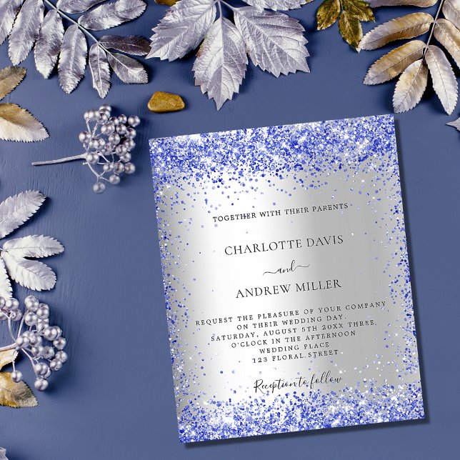 Silver blue glitter budget wedding invitation flyer (Creator Uploaded)