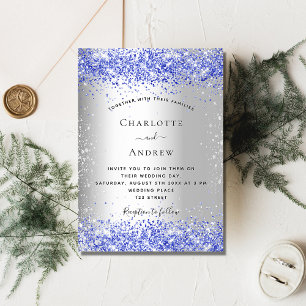 Silver blue glitter budget wedding invitation flyer