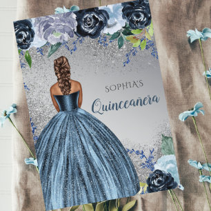 Silver Blue Glitter Dress Quinceañera Quince Invitation