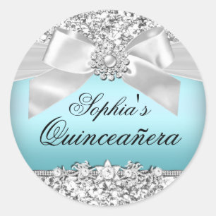 Silver Blue Glitter & Jewel Bow Sticker