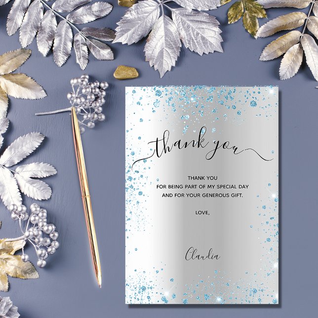 Silver blue glitter thank you card (Creator Uploaded)