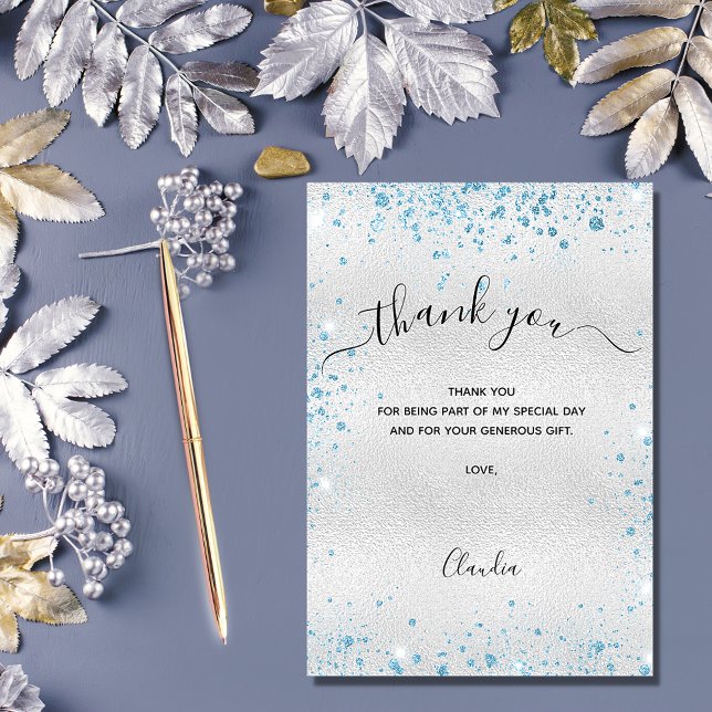 Silver blue glitter thank you card (Creator Uploaded)