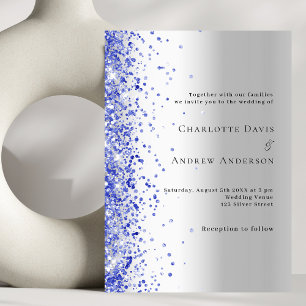 Silver blue glitter wedding invitation