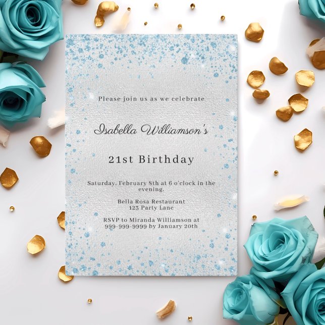 Silver blue glitter winter birthday invitation (Creator Uploaded)