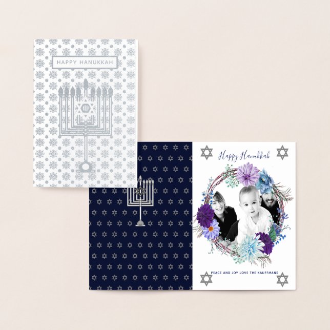 SILVER BLUE Hanukkah PHOTO Card - Flowers Floral (Display)