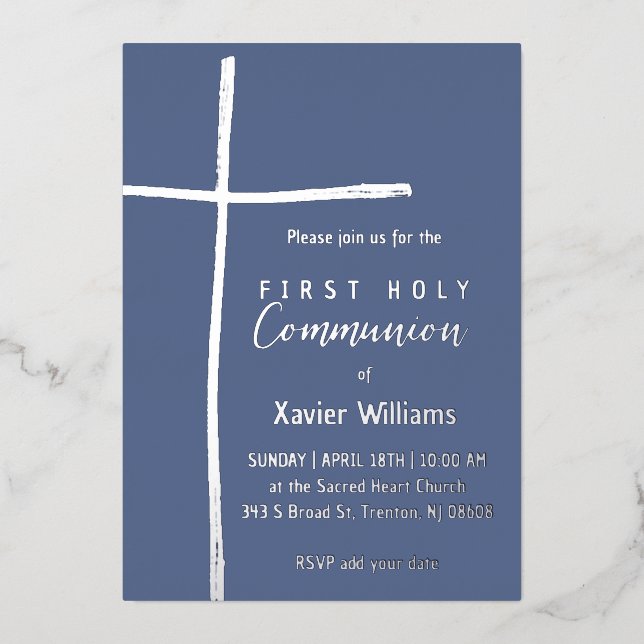Silver blue Holy cross First Holy Communion (Front)