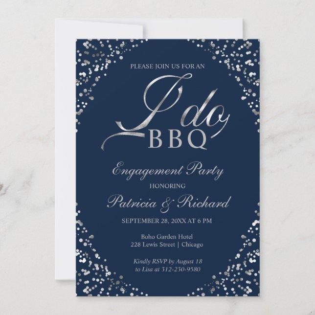 Silver Blue I DO BBQ Engagement Party Invitation (Front)