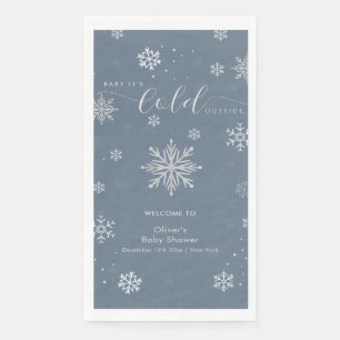 Silver Blue Magical Snowflake Baby Shower Welcome Napkin