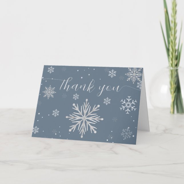 Silver Blue Magical Winter Snowflake Baby Shower  Thank You Card (Front)