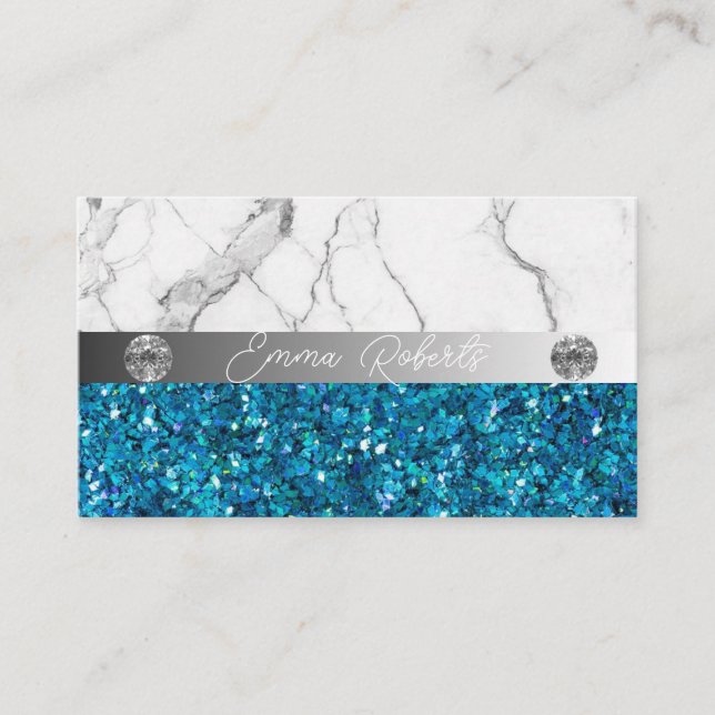 Silver Blue Marble Diamond Coach Business Card (Front)