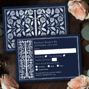 Silver Blue Mediaeval Sword Wedding RSVP Card
