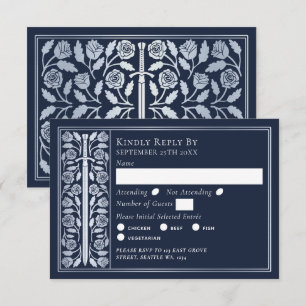 Silver Blue Medieval Sword Wedding RSVP Card