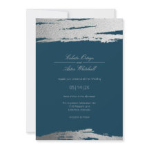 Silver & Blue Modern Abstract Elegant Faux Foil