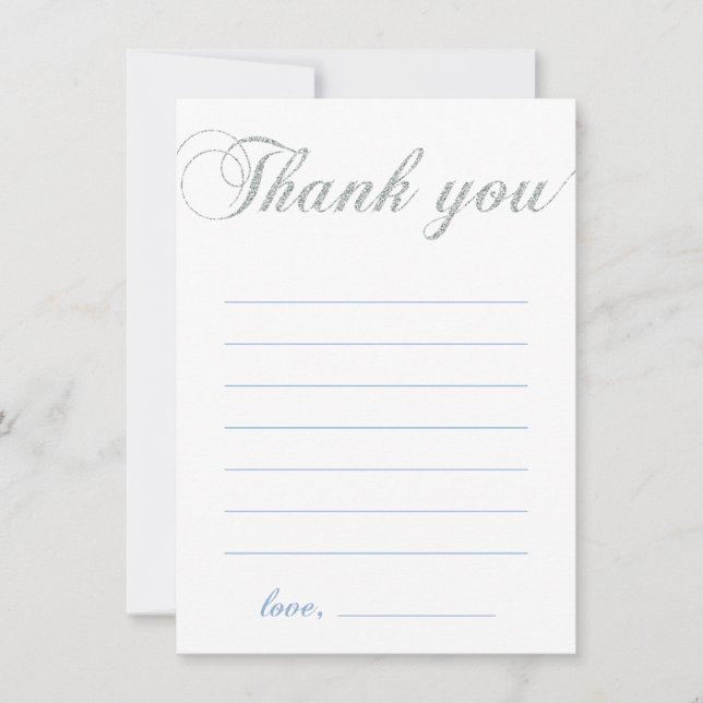 Silver & Blue | Modern Boy Party Thank You Note Card (Front)