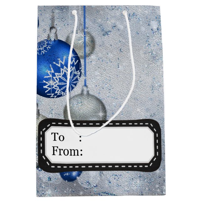 Silver blue ornaments medium gift bag (Front)