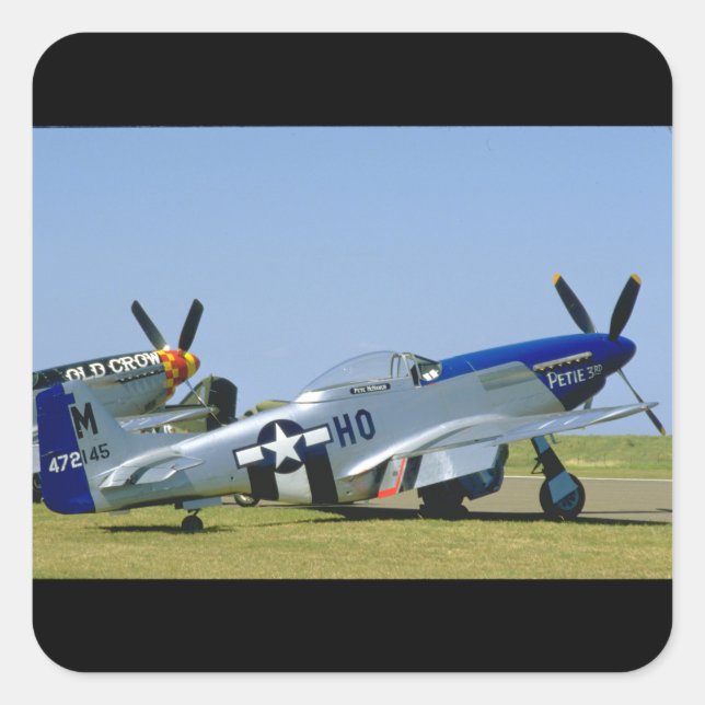 Silver & Blue, P51 Mustang, Side_WWII Planes Square Sticker (Front)