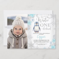 Silver Blue Penguin Winter Onederland Birthday