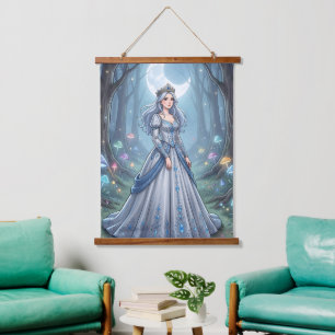 Silver blue princess in the forest hanging tapestry