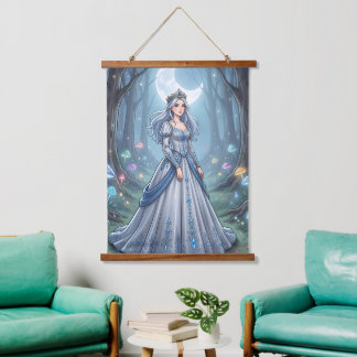 Silver blue princess in the forest hanging tapestry
