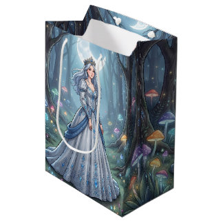 Silver blue princess in the forest medium gift bag