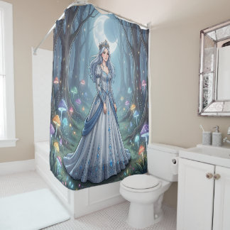Silver blue princess in the forest shower curtain