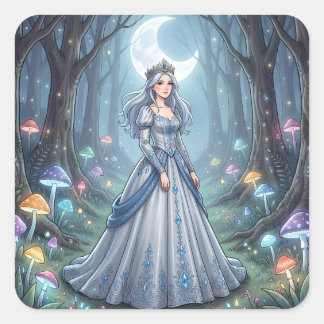 Silver blue princess in the forest square sticker
