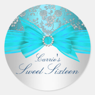 Silver & Blue Rose Sweet Sixteen Sticker