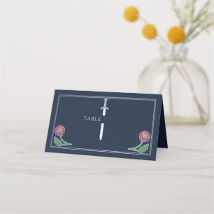 Silver Blue Royal Floral Sword Wedding Place Card