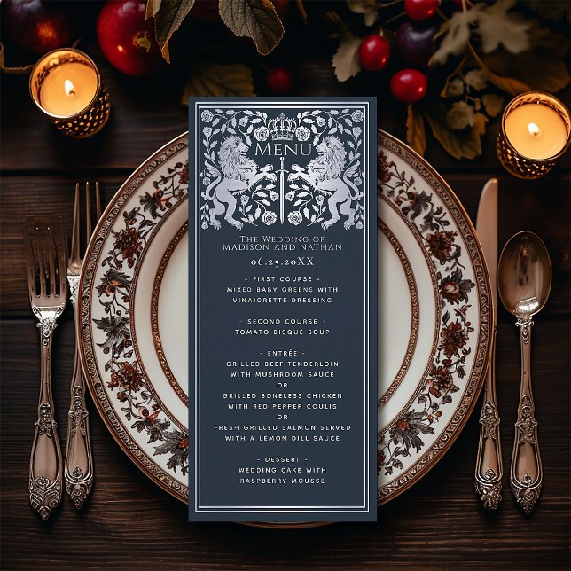 Silver Blue Royal Lion Mediaeval Sword Wedding  Menu (Creator Uploaded)