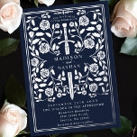 Silver Blue Royal Mediaeval Sword Wedding<br><div class="desc">Celebrate your special day with this Royal Mediaeval Sword Wedding design. This design features a frame with a sword and flowers. The back of this product is printed in flat colours and is NOT real foil.</div>