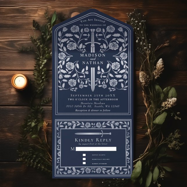 Silver Blue Royal Mediaeval Sword Wedding  All In One Invitation (Creator Uploaded)