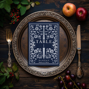 Silver Blue Royal Mediaeval Sword Wedding Table Number