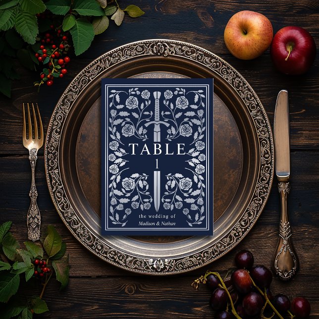 Silver Blue Royal Mediaeval Sword Wedding  Table Number (Creator Uploaded)