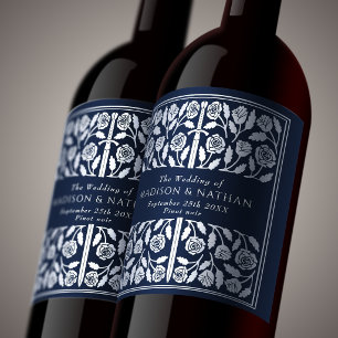 Silver Blue Royal Mediaeval Sword Wedding Wine Label