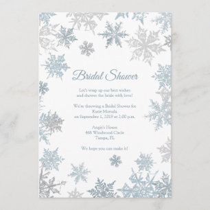 Silver Blue Snowflake Elegant Winter Bridal Shower Invitation