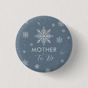 Silver Blue Snowflake Mother To Be Baby Shower 3 Cm Round Badge