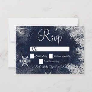 Silver blue snowflake wedding rsvp wonderland card