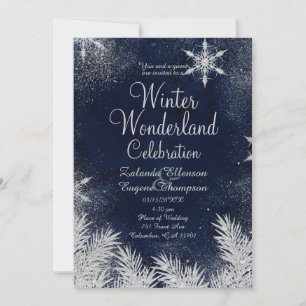 Silver blue snowflake wedding winter wonderland invitation