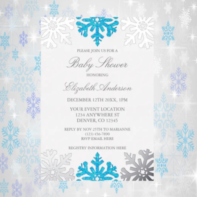 Silver Blue Snowflake Winter Baby Shower (Creator Uploaded)