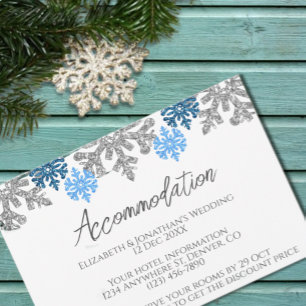 Silver Blue Snowflake Winter Wedding Accommodation Enclosure Card