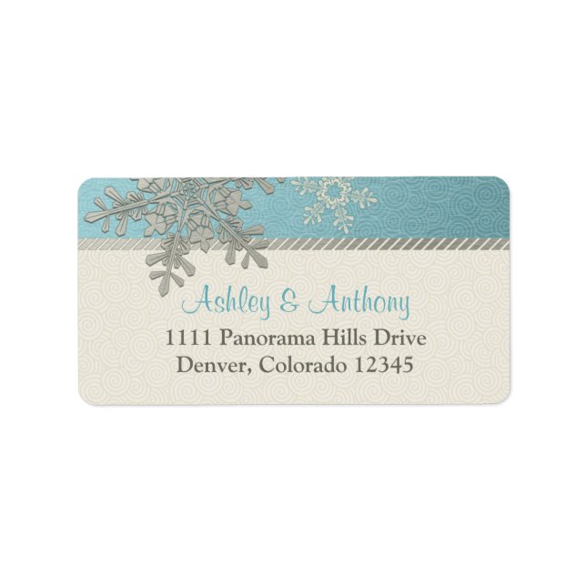 Silver Blue Snowflake Winter Wedding Address Label (Front)