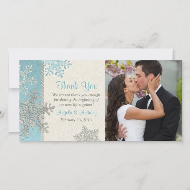 Silver Blue Snowflake Winter Wedding Thank You (Front)