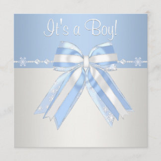 Silver Blue Snowflakes Baby Boy Shower Invitations