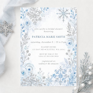 Silver Blue Snowflakes Floral Winter Bridal Shower Invitation