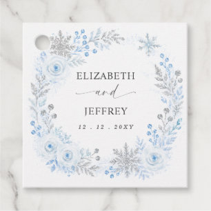Silver Blue Snowflakes Floral Winter Wedding Favour Tags