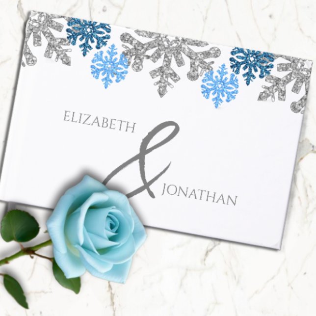 Silver Blue Snowflakes Winter Wedding Guest Book (Creator Uploaded)