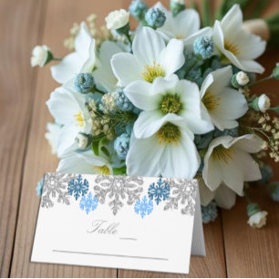 Silver Blue Snowflakes Winter Wedding Place Card