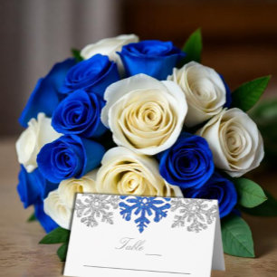 Silver Blue Snowflakes Winter Wedding Place Card
