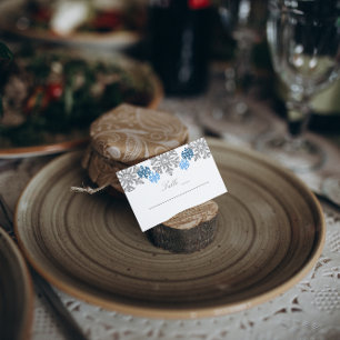 Silver Blue Snowflakes Winter Wedding Place Card