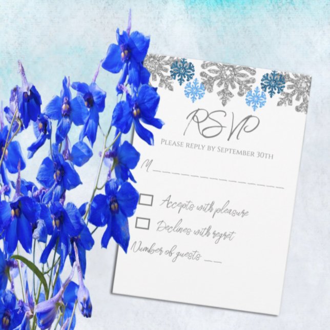 Silver Blue Snowflakes Winter Wedding RSVP Card (Creator Uploaded)